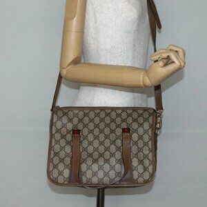 GUCCI GG Supreme Web Sherry Line Bag PVC 2way Beige Gold 41 02 039 Auth 142440